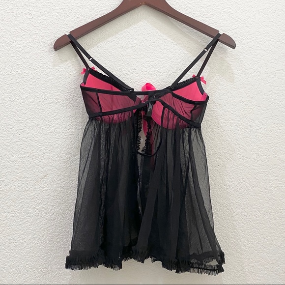 Victoria’s Secret Hot Pink Black Mesh Babydoll 34B - Picture 9 of 13